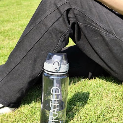 GOPPUS 32 oz Clear Water Bottle with Straw, BPA Free Tritan Water Bottle, Leakproof Clear Motivational Water Bottle, Wide Mouth Sports Water Bottle for Gym, Hiking, School, Office - color: C-Grey