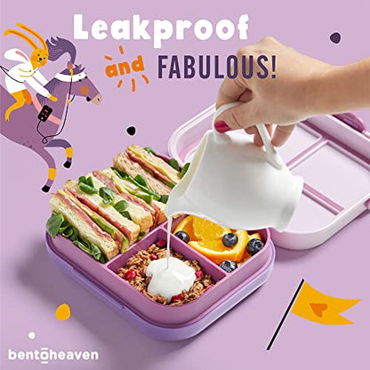 Bentoheaven Premium Bento Lunch Box for Kids, 9 Designs, Leak-proof 3-4 Compartments, Divider, Ideal size 30oz, Microwave/Dishwasher Safe Kids Bento Box (Loncheras Para Niños/Niñas)[Mauve] - color: Mauve