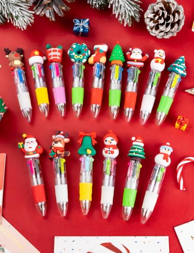 15 Pcs 4 in 1 Mini Christmas Multicolor Ballpoint Pens | Cartoon CuteRetractable Ballpoint Pen 0.7mm for School Home Office Stationery or Fun Gifts for Children - style: ChristmasBallpointPens15Pcs