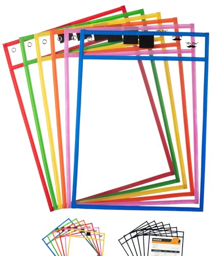 Mr. Pen- Reusable Dry Erase Pocket Sleeves, 10" x 14", 6 Pack, Colorful | Clear Plastic Paper Sleeves, Ticket Holders, Clear Plastic Sheet Protectors, Teacher, School, Classroom Supplies - color: Bright Colors, size: 6 Pack