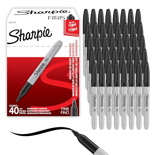 Sharpie Permanent Markers, Fine Tip, Black, 40 Count - Office Supplies, Quick Drying, Fade Resistant, For Wood, Plastic, Paper, Metal, And More - size: 40 Count