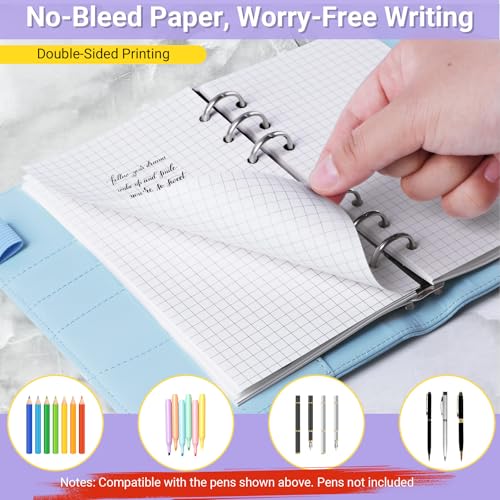 Antner A6 Grid Refill Paper 6-Hole Planner Inserts for A6 6-Ring Refillable Binder, 135 Sheets/270 Pages Graph Loose Leaf Filler Paper with 12 PCS Binder Dividers for Journal Note Math Work - color: Grid Square Paper