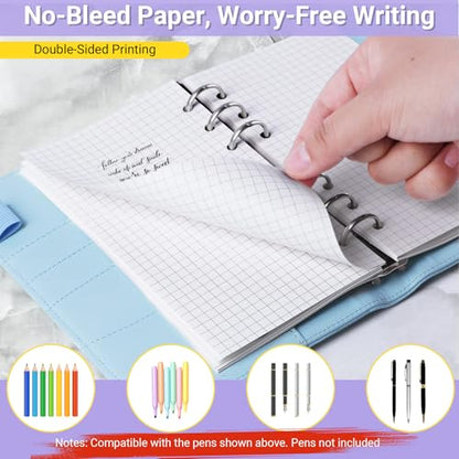 Antner A6 Grid Refill Paper 6-Hole Planner Inserts for A6 6-Ring Refillable Binder, 135 Sheets/270 Pages Graph Loose Leaf Filler Paper with 12 PCS Binder Dividers for Journal Note Math Work - color: Grid Square Paper