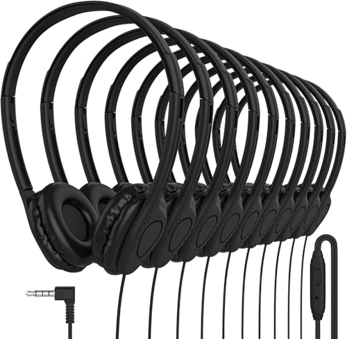 Maeline Bulk Headphones with Microphone, 1000 Pack Black Wired On-Ear Headsets – 3.5mm Jack, Leatherette Cushions, Adjustable Headband – for Classrooms, Libraries, Remote Learning, Office - color: Multicolor, size: 1000 Pack
