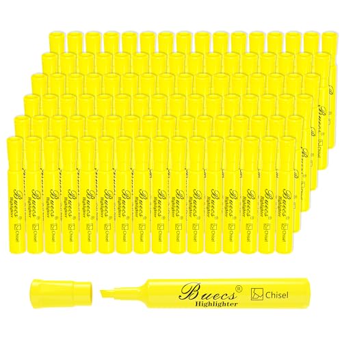Buecs Highlighters Bulk Pack, 96 Count, Chisel Tip,Fluorescent Yellow, suitable for Adults Highlighting Planner Notes, Office School Supplies