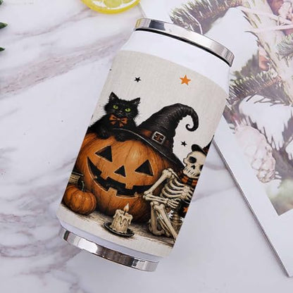 T&H XHome Halloween 10oz Stainless Steel Tumbler with Lid & Straw-Double Wall Vacuum Insulated Travel Mug Skull Black Cat Pumpkin Linen Water Bottle Coffee Beverage Drinks Cup - size: 10 Ounces