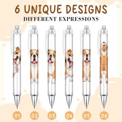 Cute Bulldog Pens 6-Pack, Funny Dog Ballpoint Pens for Kids & Women, Puppy Gifts for Dog Lovers, School Supplies, Office Desk Accessories, Party Favors