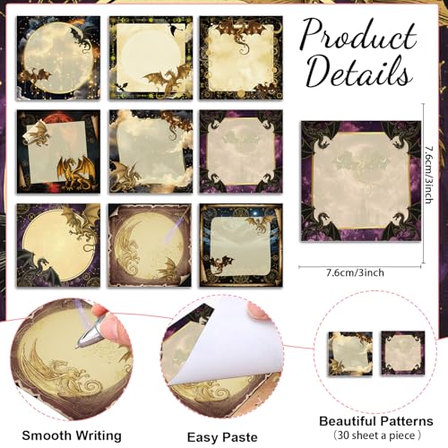 Wxiben Dragon Sticky Notes with Pens - 18 Pcs Fantasy Ballpoint Pens Notepads Set Cool Dragon Notes Black Ink Pen Animal Lover Gifts for Women Men Study Office School Supplies Party Favor - color: Dragon