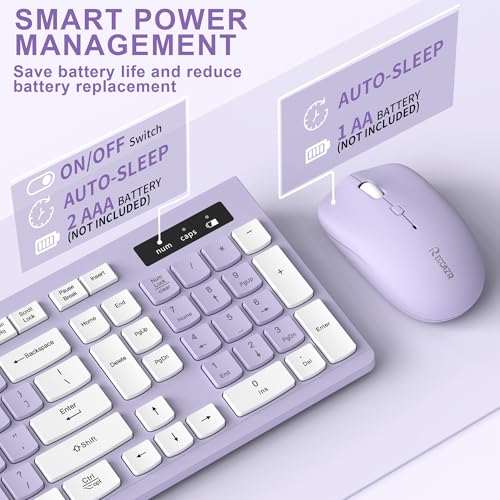Wireless Keyboard and Mouse Combo, Full-Sized Wireless Keyboard and Adjustable DPI Mouse, 2.4GHz USB Receiver, Silent Keyboard and Mouse for PC, Windows, MAC, Desktop, Laptop(Purple) - color: Purple