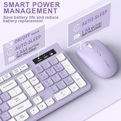 Wireless Keyboard and Mouse Combo, Full-Sized Wireless Keyboard and Adjustable DPI Mouse, 2.4GHz USB Receiver, Silent Keyboard and Mouse for PC, Windows, MAC, Desktop, Laptop(Purple) - color: Purple