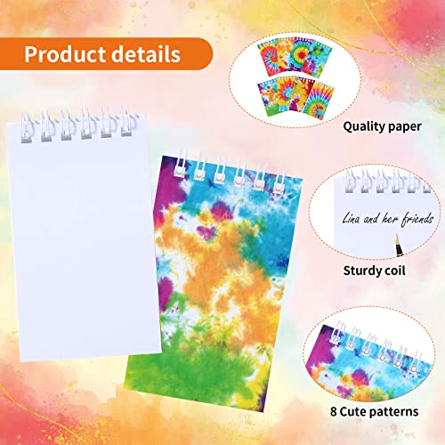 Nezyo 24 Pcs 2.3x3.9'' Mini Tie Dye Notebooks, Little Spiral Pocket Journal Notepads Set Small Fun Coil Blank for Back to School Birthday Tie Dye Pastel Art Hippie Party Favors Supplies