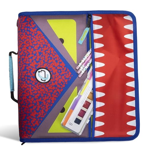 Case-it The Dual 2-in-1 Zipper Binder | Two 1.5-Inch D-Rings, 600 Sheet Capacity, Pencil Pouch & Multiple Pockets | School & Office Organizer with Shoulder Strap | Dual-101 Monster Design Red - color: Red / Yellow, size: 1 Pack