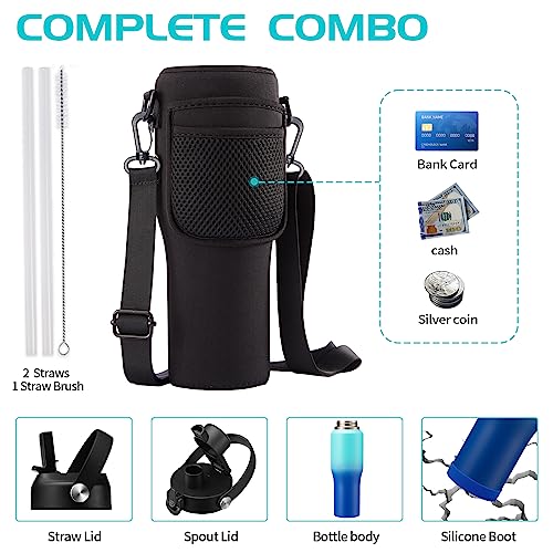 32 OZ Stainless-steel Insulated Water Bottles - Cold 48H & Hot 24H, Leak-Proof Metal Water Flask with Sleeve, Protective Boot, BPA Free Vacuum Insulated 32 Oz Water Bottle Fits In Cup Holder - color: Mint&Cobalt, size: 32 Ounces