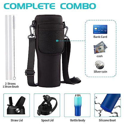 32 OZ Stainless-steel Insulated Water Bottles - Cold 48H & Hot 24H, Leak-Proof Metal Water Flask with Sleeve, Protective Boot, BPA Free Vacuum Insulated 32 Oz Water Bottle Fits In Cup Holder - color: Mint&Cobalt, size: 32 Ounces