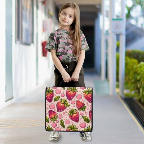 3 Ring Zipper Binder Strawberry Pink Bubbles Binders Bag with Shoulder Strap 500 Sheets Paper Organizer Trapper Keeper Documents Storage File Folder for School Office - color: A427