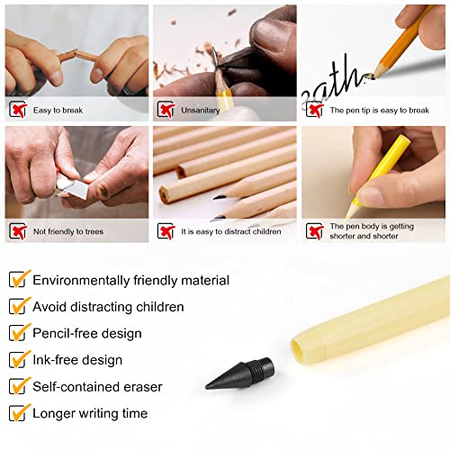 HOTUT Inkless Pencil,7PCS Infinity Pencils with Extra 7 Eraser Reusable Inkless Everlasting Pencil with 7 Replaceable Nibs for Students Writing Drawing Home Office School Supplies - color: Light Multicolor