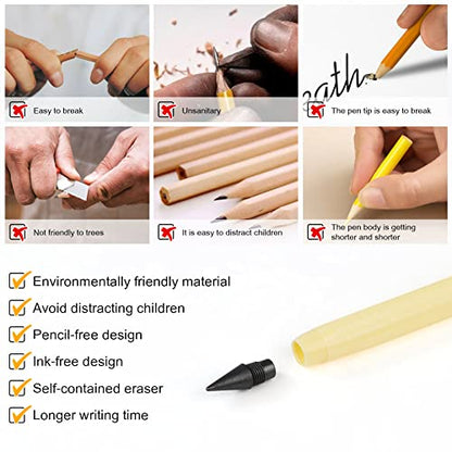 HOTUT Inkless Pencil,7PCS Infinity Pencils with Extra 7 Eraser Reusable Inkless Everlasting Pencil with 7 Replaceable Nibs for Students Writing Drawing Home Office School Supplies - color: Light Multicolor