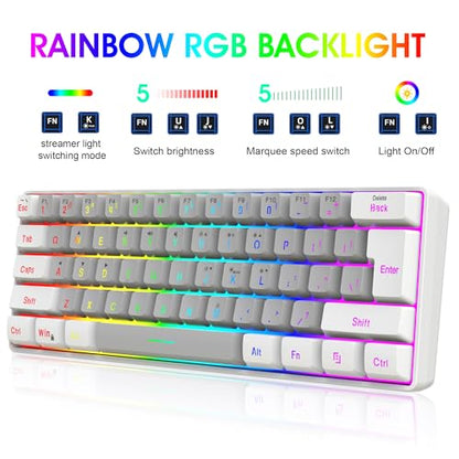 Snpurdiri 2.4G Wireless Gaming Keyboard and Mouse Combo, Include Mini 60% Mechanical Feel RGB Backlit Keyboard, Ergonomic Vertical Feel Small Wireless Mouse(White and Grey) - color: White Grey Combo