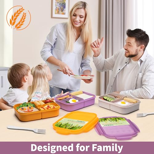 Itopor Bento Box for Kids & Adults, Lunch Box 46 oz, Lavender | Wheat straw material, BPA-free, leakproof, 3 compartments, microwave & dishwasher safe, for school, office & travel - color: Lavender