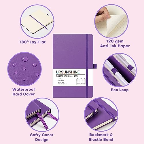 Dotted Journal/Notebook - Dot Grid Hard Cover Notebook, Premium Thick Paper with Fine Inner Pocket, Black Smooth Faux Leather, Pen Loop, 5.3'' x 8.26'' - Lavender - color: Lavender, size: Dotted