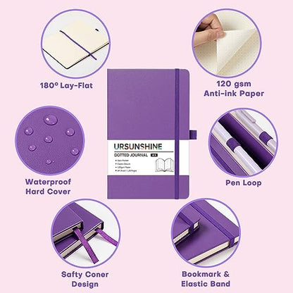 Dotted Journal/Notebook - Dot Grid Hard Cover Notebook, Premium Thick Paper with Fine Inner Pocket, Black Smooth Faux Leather, Pen Loop, 5.3'' x 8.26'' - Lavender - color: Lavender, size: Dotted