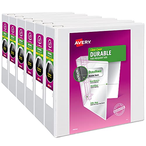 Avery Durable View 3 Ring Binder, 4 Inch Slant Rings, 6 White Binders (09801) - size: 4", style: 6 Pack