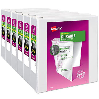 Avery Durable View 3 Ring Binder, 4 Inch Slant Rings, 6 White Binders (09801) - size: 4", style: 6 Pack
