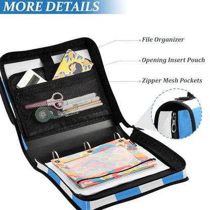 Checkered Blue Zipper Binder 3 Ring 1.5 Inch School Binder Organizer with Shoulder Strap Handle File Folder Pockets Large Capacity Students Girl Boy Men Office Work - color: Checkered Blue
