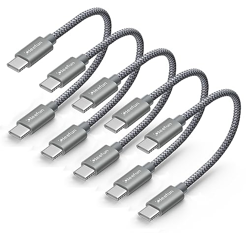 CLEEFUN Short USB C to USB C Cable 60W, USBC to USBC, [5-Pack, 1 ft] Type C to C Charger Cord Fast Charging for iPhone 16 15 Pro Max/Plus, for Samsung Galaxy S24 S23, for iPad/MacBook Pro/Air - color: Grey, size: 1ft+1ft+1ft+1ft+1ft