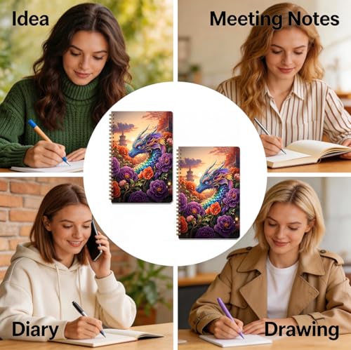 2 Pcs Fantasy Dragons A5 Spiral Notebook, 160 Pages Dragon Journal Notebook | Spiral Notepad, College Ruled Notebooks, Hardcover Notebooks Journal for Writing Work Office, Dragon Lover Gifts for Women - color: Multicolour 0009