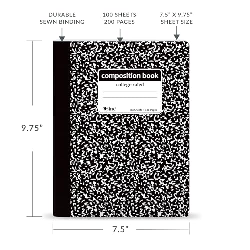 C-Line Composition Notebook, College Ruled, 1 Notebook, Black Marble (22022)