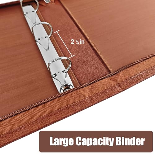 LLi Cufite 3 Rings Check Binder for End-Stub Deskbook Checks, Zipper Business Check Binder, 3 on a Page, Fit 3 & 9 Holes Check Faux Leather (Brown) - color: Brown