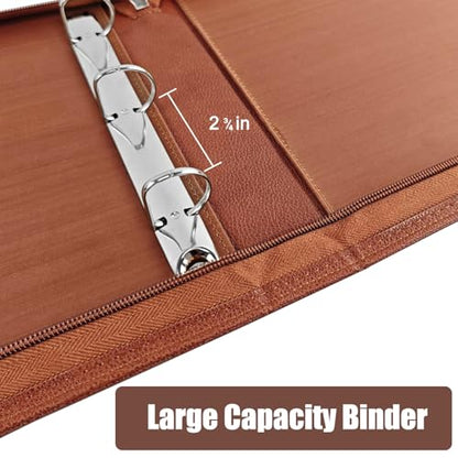 LLi Cufite 3 Rings Check Binder for End-Stub Deskbook Checks, Zipper Business Check Binder, 3 on a Page, Fit 3 & 9 Holes Check Faux Leather (Brown) - color: Brown