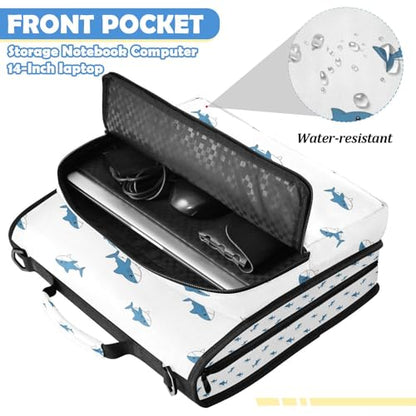 ATTX Mini Blue Shark Zipper Binder with Shoulder Strap, 2 Inch 3-Ring Binder Bag Fits 14" Laptop, 800-Sheet Large Capacity File Organizer