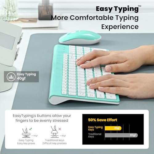 cimetech Wireless Keyboard and Mouse Combo, Compact Full Size Wireless Keyboard and Mouse Set 2.4G Ultra-Thin Sleek Design for Windows, Computer, Desktop, PC, Notebook, Laptop - Blue - color: Blue White