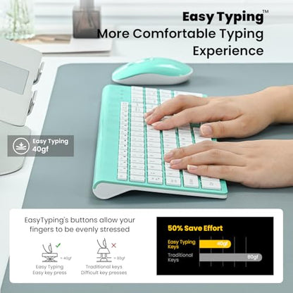 cimetech Wireless Keyboard and Mouse Combo, Compact Full Size Wireless Keyboard and Mouse Set 2.4G Ultra-Thin Sleek Design for Windows, Computer, Desktop, PC, Notebook, Laptop - Blue - color: Blue White