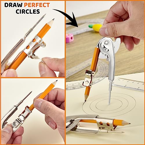 20 Pieces Compass for Geometry Metal Compass Tool Math Compass Bulk Drawing Compass Silver Geometry Compass with Pencil for Student School Classroom Office Woodworking Art Drawing