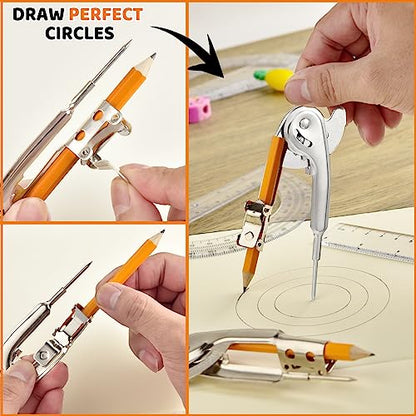 20 Pieces Compass for Geometry Metal Compass Tool Math Compass Bulk Drawing Compass Silver Geometry Compass with Pencil for Student School Classroom Office Woodworking Art Drawing