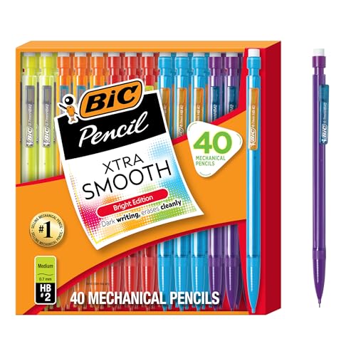BIC Xtra Smooth Bright Edition Mechanical Pencils, 0.7 mm Medium Point, Bulk School Supplies for Students and Teachers, 40-Count Pack - color: Multi-color, size: 40 Count (Pack of 1)
