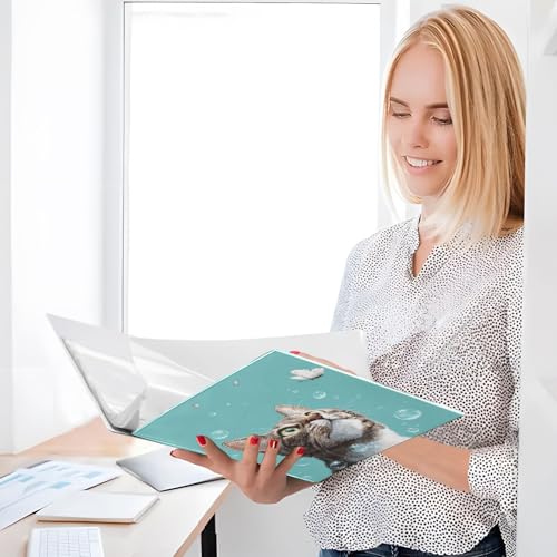 Fustylead Tabby Cat Butterfly Andf Bubble Cyan 3 Ring Binder, D-Rings 1.5" Hardcover Folder, Fits 200 Sheets of A4 Paper, Durable Clipboard & Clean View with Inside Pockets for School Home Office - size: 12.4x10.63x2.36 Inch-2 Pack