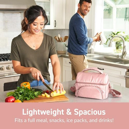 Bentgo Deluxe Lunch Bag - Durable and Insulated Lunch Tote with Zippered Outer Pocket, Internal Mesh Pocket, Padded & Adjustable Straps, & 2-Way Zippers - Fits Most Lunch Boxes (Blush) - color: Blush