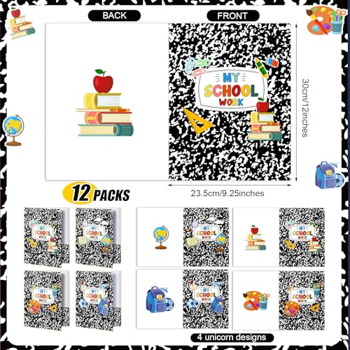 Kosiz 12 Pcs 9x12 Composition Book 2 Pocket Folder, Cute Marble Take Home File Bulk Kid Student Homework Paper File Folder for School Classwork Office Home Classroom Teacher Business Party Supply - style: Composition Book