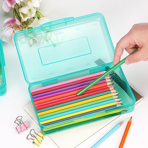 Tamaki 1 Pack Plastic Pencil Box Large Capacity, Light Green | Clear Boxes with Snap-tight Lid Stackable Design and Stylish Office Supplies Storage Organizer - color: Light Green