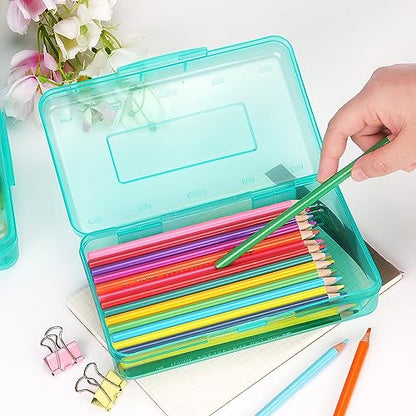 Tamaki 1 Pack Plastic Pencil Box Large Capacity, Light Green | Clear Boxes with Snap-tight Lid Stackable Design and Stylish Office Supplies Storage Organizer - color: Light Green