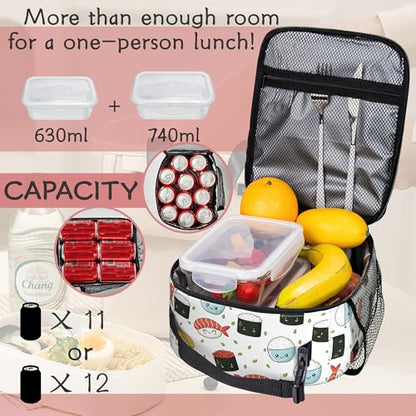 Sushi Lunch Bag for Kids, Insulated School Lunch Tote | Cute reusable lunch bag with large capacity, insulated cooler tote for girls boys school, outdoor activities and snacks - color: Cute Sushi