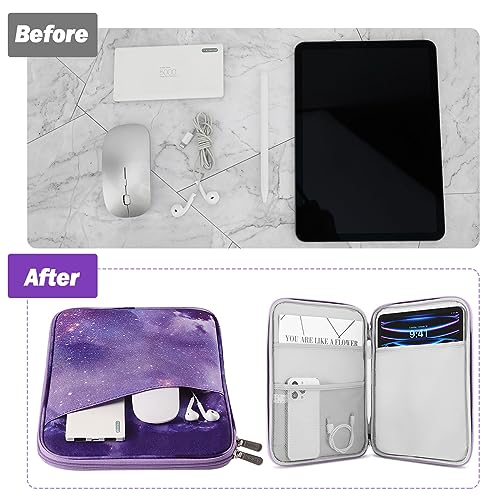 MoKo 9-11 Inch Tablet Sleeve Bag Carrying Case with Accessory Pocket | Fits iPad Air 5/4th 10.9, iPad Pro 11 M2, iPad 10th 10.9, Galaxy Tab S9 11 and Tab S8/A8/A7, Purple Starry Sky - color: Purple Starry Sky, size: 9-11 Inch