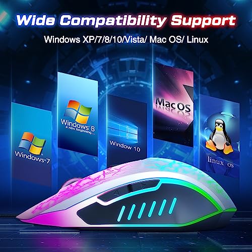 VersionTECH. Wired Gaming Mouse, Computer Mouse Ergonomic Mice with 7 LED Lights RGB Backlit, 6 Programmable Buttons, 4 Adjustable DPI for Laptop PC Gamer Desktop Chromebook Mac Games-White - color: white