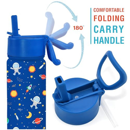 CHILLOUT LIFE 17oz Kids Insulated Stainless Steel Water Bottle with Leak Proof Straw Lid & 144 Stickers - color: Blue Space, style: 17 oz