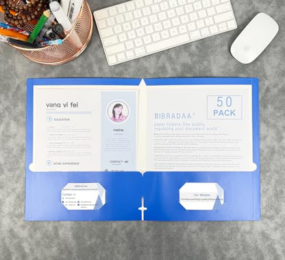 BIBRADAA® 50 Packs Blue Paper Folders with Pockets,Paper Folder Surface with Waterproofing,Letter Size,Holds 100 Plus Sheets,for School,Office,Business.(50, Dark Blue) - color: Dark Blue
