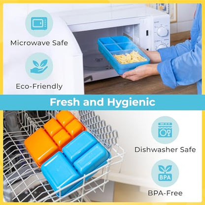 ovve Bento Box for Kids & Cutlery Set – Leakproof Kids Lunch Box, Interchangeable Inserts, BPA-Free, Dishwasher Safe Lunch Containers for School, Preschool, Toddler (Blue) - color: Blue